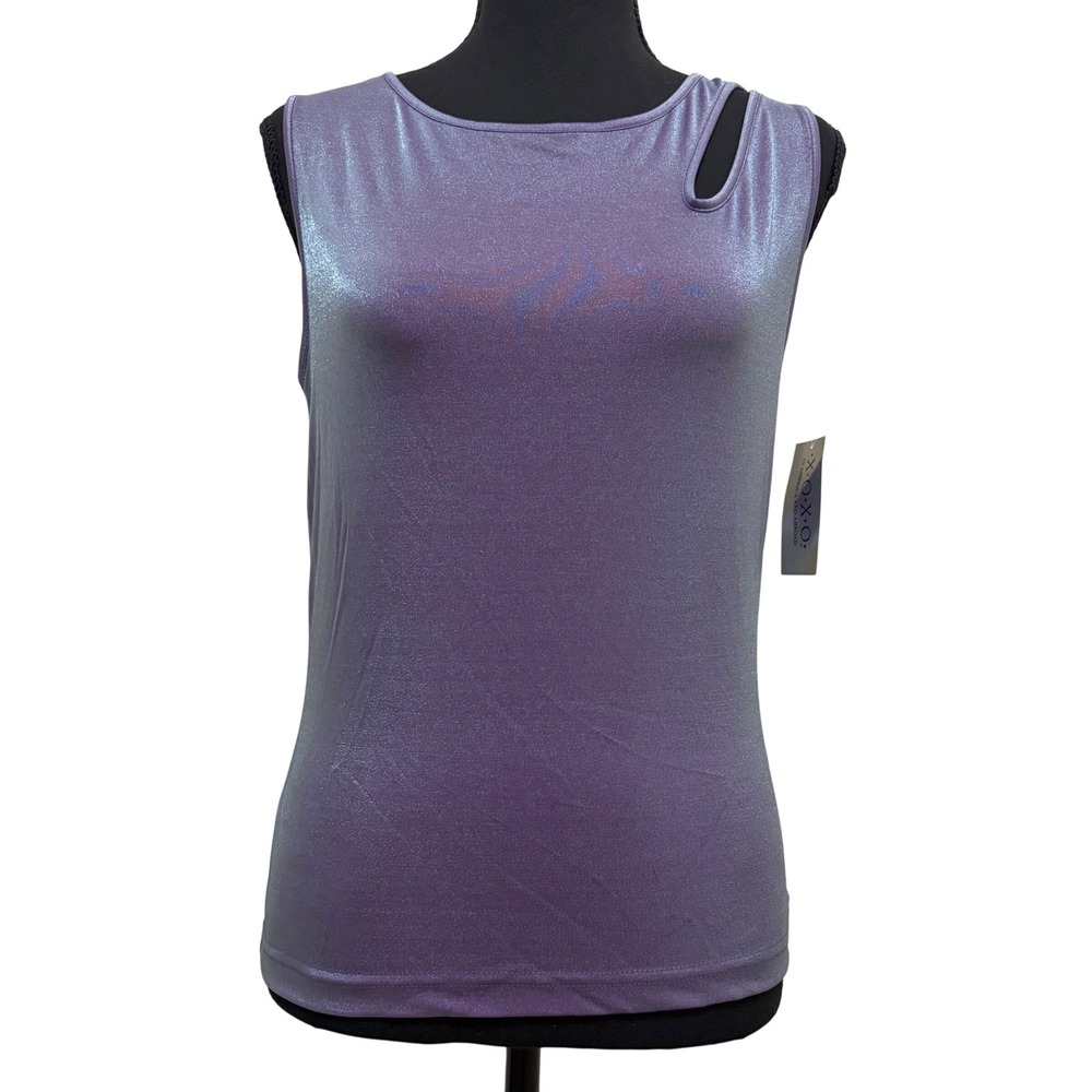 NEW XOXO Purple Metallic Shimmer Tank Top L Shoulder Cutout VTG Y2K Club Party